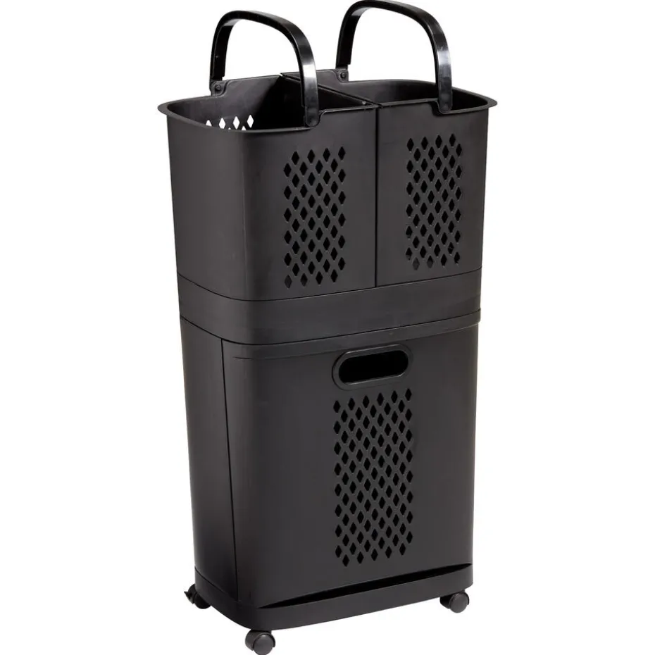 Wasmand 3-Vakken 70 Liter Zwart